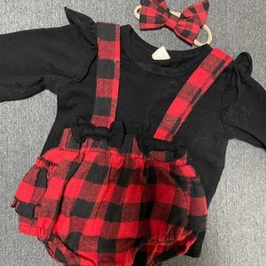 Infant Outfit used as Christmas outfit. Red and black plaid.
